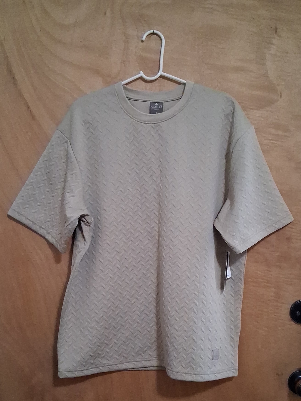 Textured Crewneck T-Shirt in Beige